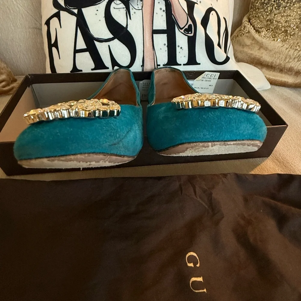 Gucci Turquoise Crystal Embellished Flats - Picture 7 of 8